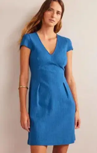 Boden Seersucker Jersey Tea Dress Cobalt Blue Cap Sleeve Knee Length Dress 8R Size 8