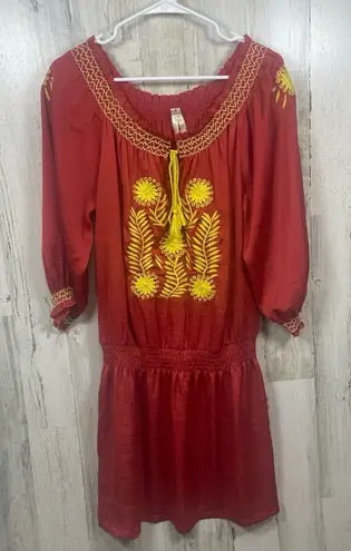 Uncle Frank Anthropologie Red Embroidered Mini Dress Size S