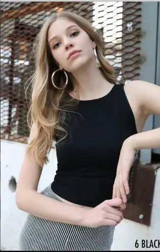 NIKIBIKI NEW Black High Neck Ribbed Crop Top