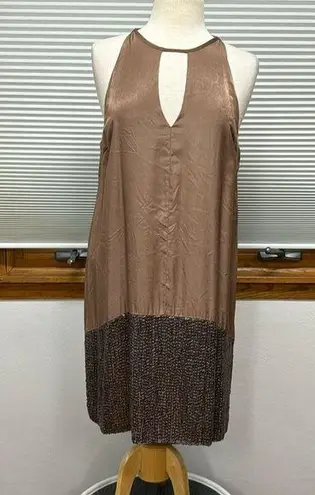MM Couture by Miss Me Brown Silky Sleeveless Sequins V-Neck Dress