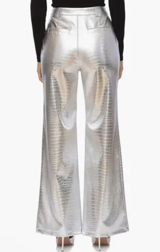 Avec Les Filles Avec Le Filles CROC Embossed Silver Wide-Leg Women's Pants Size 6 Lux Faux Leath thumbnail 2