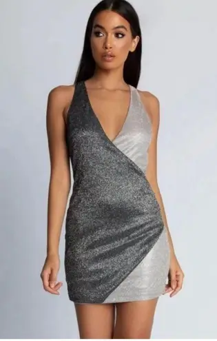 Meshki NEW Two-Tone Glitter Wrap Dress Black Shimmer Size Medium
