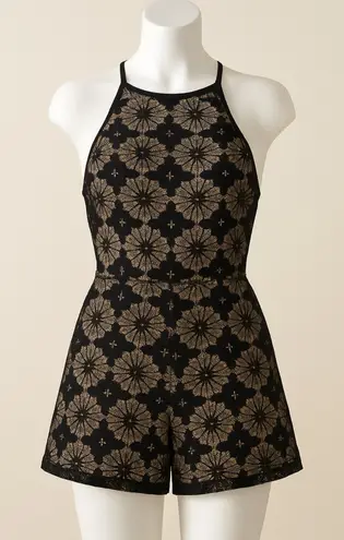 Bleuh Ciel Whimsy Goth Black Lace Nude Lined Halter Romper Dress Size L