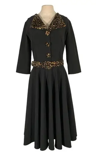 British Retro Rockabilly Midi Swing Dress Size 8 Black