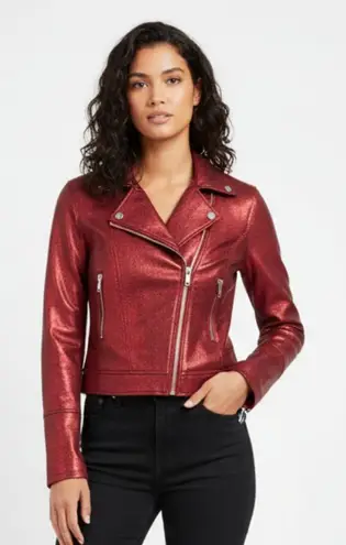 Red Shiny Cropped Zip Up Moto Long Sleeve Jacket From Chocolate M Size M