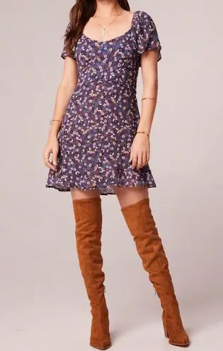 Band Of The Free New Floral Print Crossover Waist Mini Dress Purple Size Medium