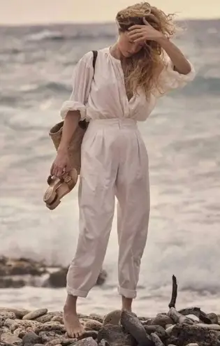 💕DOEN💕 Louvre Pant ~ High Waisted Pleated Ankle Pants Salt White 8 NWT