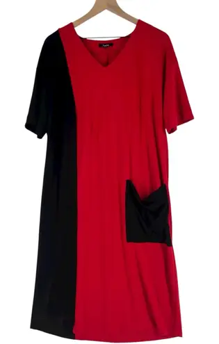 Crazy Line Lagenlook Red & Black Colorblock Patch Pocket V