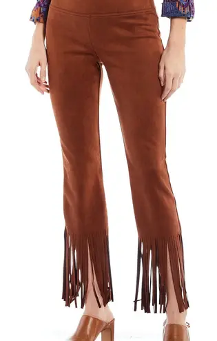 Slim Factor By Investments Women's Plus Pants Faux Suede Fringe Size 1X Brown