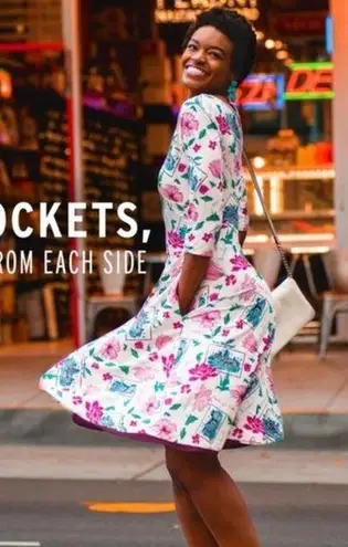 Betabrand Pink Round Trip Reversible Travel Postcard Tropical Dress Size Small