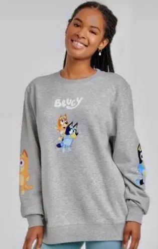 Bluey Women’s Grey Crewneck Sweatshirt, Bluey Character Top, Size Large Gray