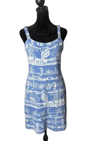 St. John Collection Knit Dress Blue Sleeveless Beach Nautical Seashells Size 2 4