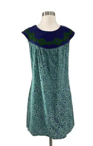 Mata Traders Vintage Inspired Embroidered Cotton Mini Shirt Dress Womens Medium Green