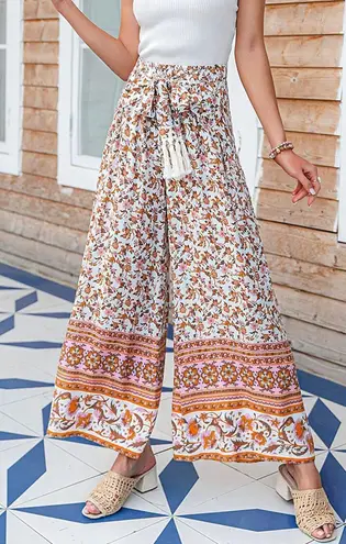 🌴Women’s Summer Boho Tie Waist Pants Loose Wide Leg Beach Pant w/ Tassel