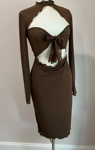 House Of CB  Natalia Chocolate Power Mesh Front Tie Midi Dress Size M