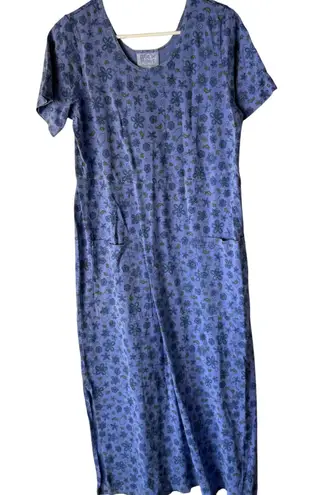 Fresh Produce Vintage 90s Floral Midi Dress with Pockets Blue Flowers Size M Art