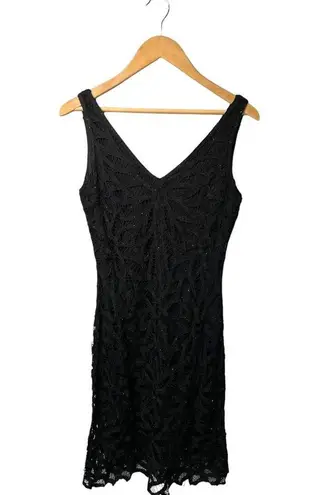 Etoile Beaded Lace V Neck Scallop Lined Vintage Y2K Dress Black XS