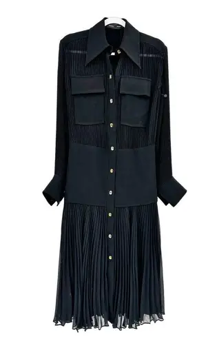 Proenza Schouler Black Paneled Crepe Pleated Chiffon Maxi Dress 0