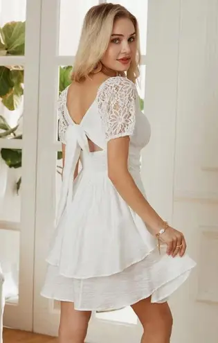 Grace Karin White Dress With Lace Sleeves and Bow Back