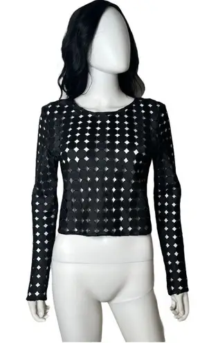 Alexis See Through Crop Top Women Size L Black Long Sleeve Laser Cut Out