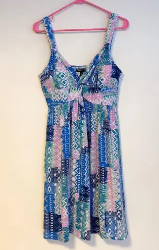 Allison Brittney Fit Flare Built In Bra Stretch Midi Dress Geometric Aztec Large