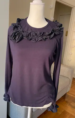 Lily & Kate Women's black Button Front Top collared Long Ruffle Sleeve Size S