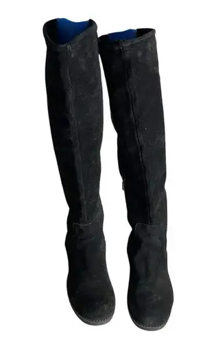 Adam Tucker Black Suede Knee Boots Kody Round Toe 1/2 Zip Low Heel Womens Size 8