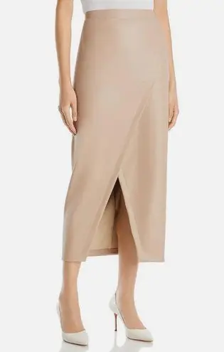 Enza Costa Leather Midi Pull On Wrap Skirt, Putty/Beige Size 2 New w/Tag