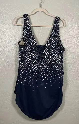 Swimsuit For All Swimsuits For All Women Plus Size 30 Navy Blue Silver One Piece Swimsuit Padded