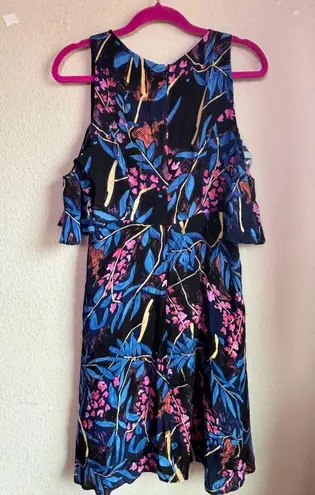 Maeve Anthropologie Elia Tropical Floral Open Shoulder Flutter Sleeve Dr…