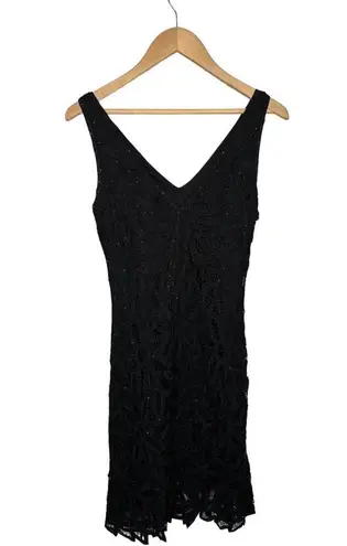 Etoile Beaded Lace V Neck Scallop Lined Vintage Y2K Dress Black XS