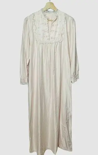 Vintage Pink Satin Long Nightgown Modest Sleepware Embroidered Pockets u Size L