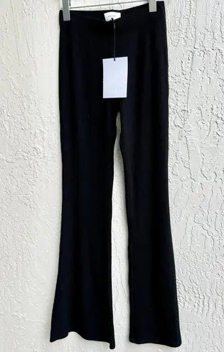 Sans Souci NEW $425 Sans Faff High Rise Ribbed Knit Pull On Flared Pants Black Women Small