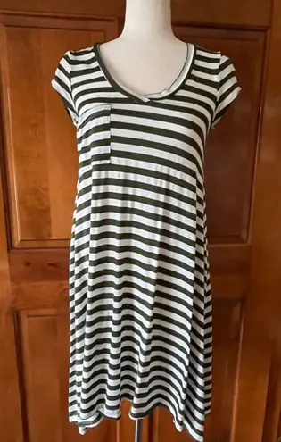 Rue 21  Short Sleeve Green & White Striped Swing Dress