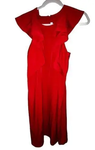 Red Formal Dress Women’s Size Medium Lightweight Zip Up Design Ruffle Detailing!