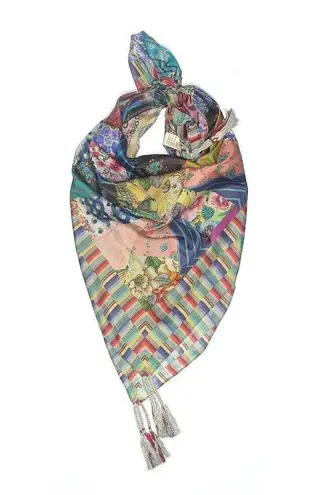 Johnny Was NWT Imagination Scarf in Multi Black Parrot Patchwork Silk Tassel