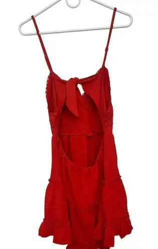 Summer V Neck Bowknot Spaghetti Strap Lace Dresses Sleeveless Flowy Dresses Red Size XL