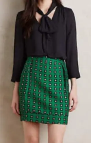 HD in Paris Green black floral tiered zip up skirt Anthropologie 4P boho