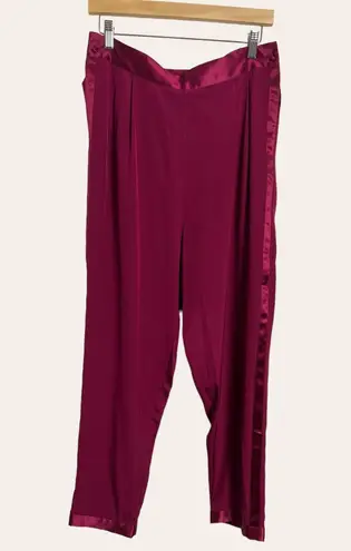 Fleur Du Mal Bordeaux High Waist Dressy Satin Crepe Silk Tuxedo Pants Size 8 Pink