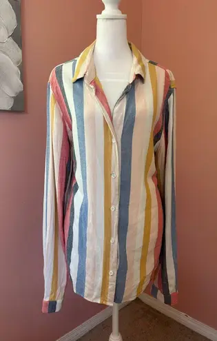 Bella Dahl vertical rainbow striped casual comfy classic button down Mykonos XL