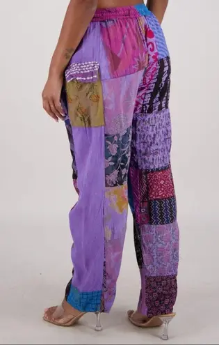 Ananta Patchwork Floral Multicolor Made in India Kantha Pull On Pants One Size Green Size undefined