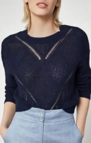 BCBGMAXAZRIA Crochet Crewneck Sweater Navy Blue Size XS