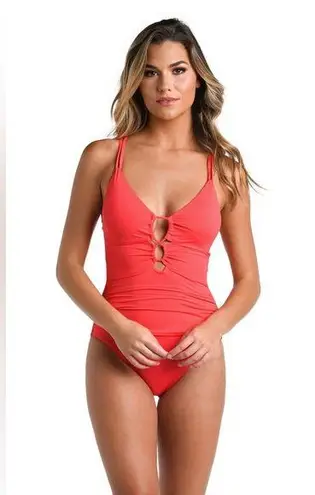 La Blanca Island Goddess Underwire Lace Up One Piece - Guava, Size 10, $128