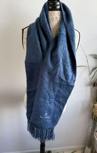 Alpaca Comargo Blue Wool Blend Scarf Fringe Winter Warm Soft Shawl