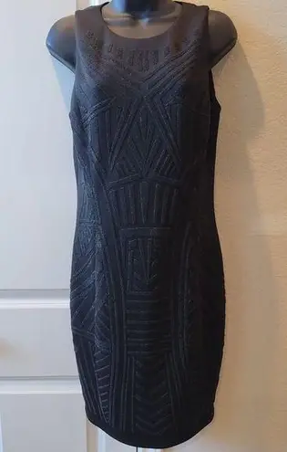 Belle Badgley Mischka Sleeveless Sheath Black Dress Beaded Design Women's 4.