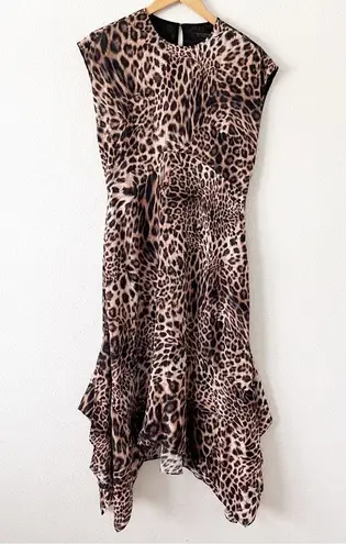 All Saints Gianna Kiku Leopard Animal Print Asymmetric Midi Dress