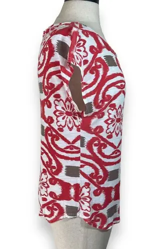 Ella Moss cap sleeve tee, relaxed fit red white abstract floral/tribal print top