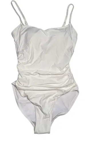 E.Menie White ruched spaghetti strap one piece build in bra swimsuit medium