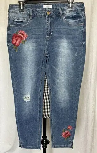 Kensie  Jeans Womens 10 / 30 Blue Distressed Embroidered Skinny Ankle Mid Rise