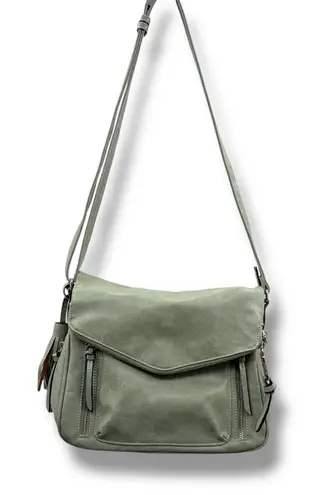 Sage Green Faux Leather Crossbody Bag Women’s Adjustable Strap Tassel Pocket